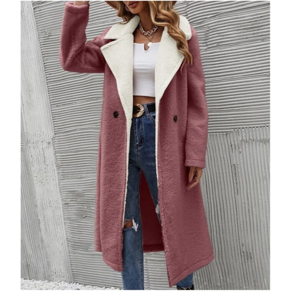 Cozy Brown Teddy Long Coat Jacket Minimalist - Picture 9 of 12
